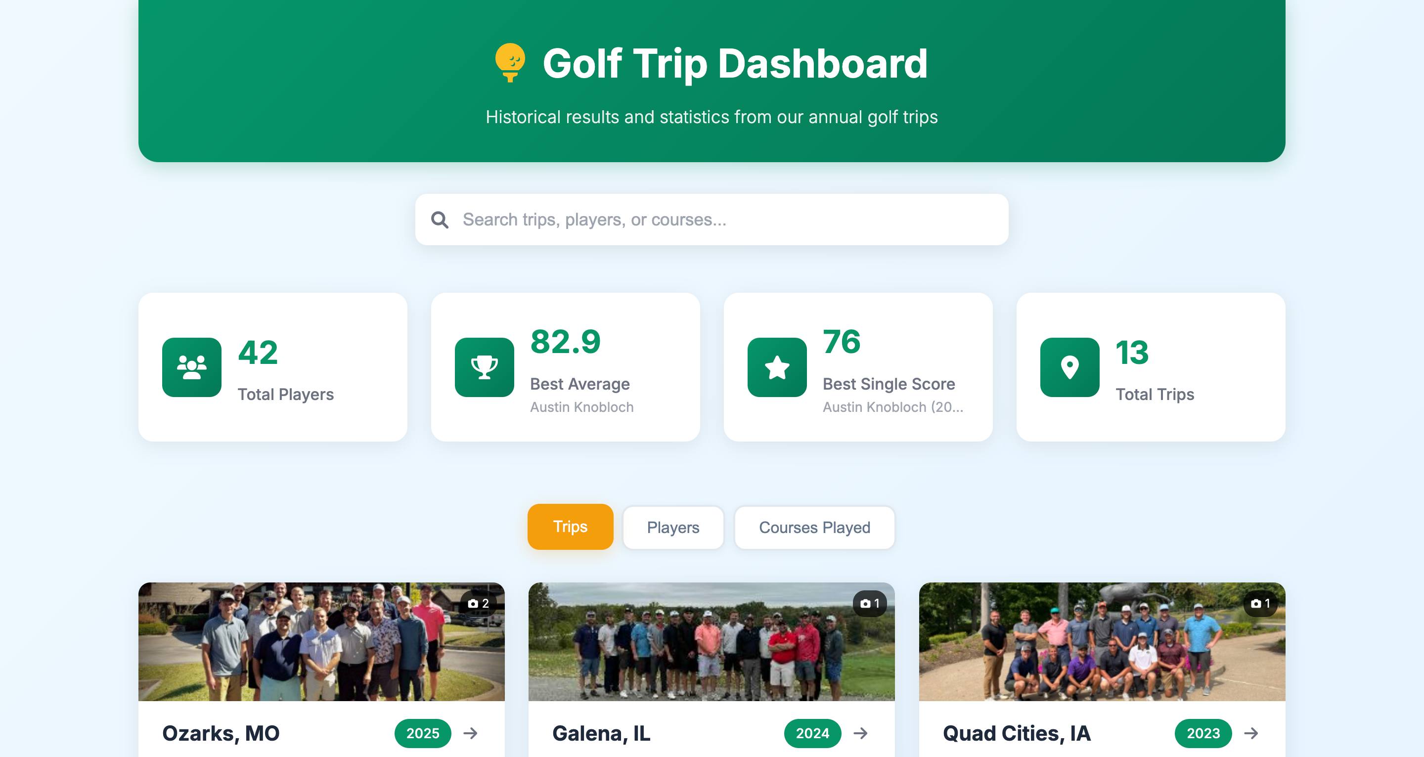Golf Trip Stats app preview